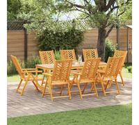 Générique Ensemble de Salle à Manger pour Jardin 9 pièces en Bois d'acacia Massif Marron, Set de Jardin Moderne avec accoudoirs ergonomiques et Finition huilée pour Repas en extérieur.