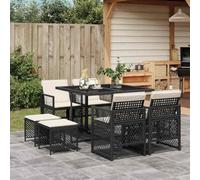 Générique Ensemble Jardin 9pcs Noir Resine Tissee Coussin | Verre Trempe, Dossier Rabattable, Housse Amovible Lavable, Repas Plein Air