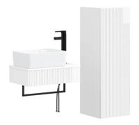 Générique Ensemble Meuble Salle De Bain 2 Pièces Blanc Brillant | Bois d'ingénierie,montage mural,forets inclus,portes réversibles,design minimaliste,rangement compact