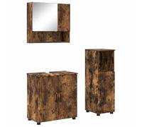 Générique Ensemble Meuble Salle De Bain 3 Pc Chêne Fumé Mural | Bois d'ingénierie et métal,meuble sous lavabo,miroir,cabinet haut,portes à charnières,design moderne