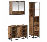 Générique Ensemble Meuble Salle De Bain 3 Pièces Bois Ancien | Miroir, meuble lavabo, grand meuble, étagères murales, bois d'ingénierie, finition lisse, portes affleurantes