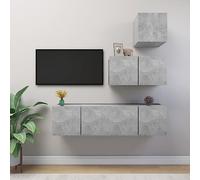 Générique Ensemble Meuble TV 4 Compartiments Gris Béton Bois d'Ingénierie | Fixation Murale, Rangement Magazines DVD, Nettoyage Facile, Design Moderne