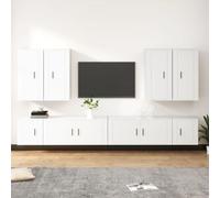 Générique Ensemble Meuble TV 8 Pieces Blanc Bois D'ingenierie | Design Mural, Grand Rangement, Magazines Et DVD, Facile A Monter