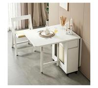Générique Ensemble Repas avec 4 Chaises À Dossier Et Tiroirs De Rangement | Table Pliable En Bois Sur Roulettes,Table À Abattants Meuble Compact,bureau Petit Pour Intérieur(White)