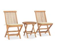 Générique Ensemble Repas Teck Pliable 3 Pieces avec Coussin | Bois dur de teck, résistant aux intempéries, pliable pour économiser l'espace, pour jardin terrasse patio