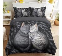 Générique Ensembles de Literie 200 x 200 cm pour Garçons Filles, Animal Noir Housse de Couette Imprimée Mignon Chat Chaton Doux Douillet avec Fermeture Éclair et 2 Taies 80 x 80 cm