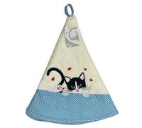 Générique Essuie Main Rond en éponge Chat avec cœurs et Petit Pois Ecru Bleu