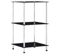 Générique Étagère 3 Niveaux Noir 40x40x67 cm en Verre Trempé et Acier Inoxydable, Étagère de Rangement pour Salon, Bureau ou Salle de Bain, Vitrine Contemporaine pour Objets de Collection,