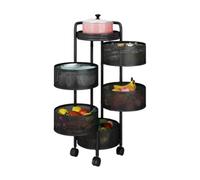 Générique Étagère À Légumes Rotative avec roulettes, Panier Rotatif De Rangement Rond Multicouche, Organisateur De Rangement De Salle De Bain, for Fruits, Pommes De Terre(Black,5 Tiers)