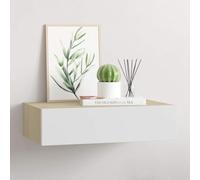 Générique Étagère à tiroir Murale chêne et Blanc 40x23,5x10 cm MDF,Meubles, Étagères, Étagères murales & corniches, Brun (Poids 4.15KG)