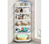 Générique Étagère d'angle réglable pour Salle de Bain, Meuble Triangulaire sur Pied, Organisateur Multi-Niveaux pour espaces restreints (WC), idéal pour dortoir, Chambre(Milk,6 Tiers)