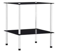 Générique Étagère en Verre Trempé 2 Niveaux Noir 40x40x47 cm, Vitrine Contemporaine pour Salon Bureau Salle de Bain, Étagère de Rangement avec Acier Inoxydable, Facile à Assembler