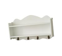 Générique Étagère Murale en Bois à Double Niveau avec Crochets, étagère Antique Robuste et Polyvalente avec Porte-clés et Porte-gobelet pour Chambre et Bureau, Blanc