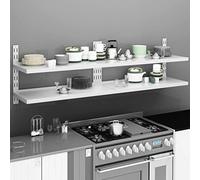 Générique Étagères murales flottantes à 2 Niveaux en Acier Inoxydable, 2 pcs, 200x30 cm, capacité de Charge 80 kg, Rangement Cuisine pour Assiettes et ustensiles, matériel de Montage Inclus