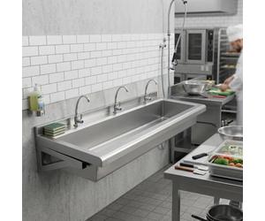 Générique Évier-Auge Professionnel en Acier Inoxydable avec robinets, Lave-Mains collectif Robuste et allongé, Évier Utilitaire Mural pour Restaurant, école, Cuisine ou sanitaires publics