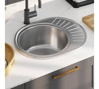 Générique Évier de Cuisine avec crépine et piège Ovale Acier Inoxydable, Quincaillerie, Plomberie, Équipements sanitaires, Éviers & lavabos, Éviers & Plonges, Argent, (Poids 3.5KG)