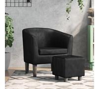 Générique Fauteuil Cabriolet Moderne avec Repose-Pied Noir Similicuir, Chaise Confortable Rembourrée pour Salon Chambre Bureau, Cadre en Contreplaqué et Pin, Capacité 110 kg