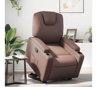 Générique Fauteuil releveur électrique Marron Similicuir avec Inclinaison Manuelle, Porte-gobelets et Poche latérale, Cadre Bois et métal Robuste, Charge Max 110 kg.
