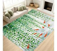 Générique Feuilles D'eucalyptus Tapis Salon 200x290 cm, Grand Tapis Carpe Lac Poisson Aquarelle Poil Court Lavable en Machine Antidérapant Doux pour Chambre Salle De Jeux Bureau Salle à Manger
