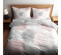 Générique Fleurs Roses Et Grises Housse de Couette 140 x 200 cm 3 Pièces Violet Poudré 1 x Housse de Couette avec Fermeture éclair + 2 x taies d'oreiller à Fermeture enveloppe de 65 x 65 cm