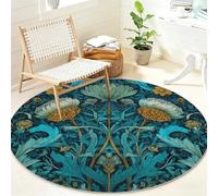 Générique Fleurs Tapis Rond Poil Ras Lavable et Antidérapant, Feuilles Plante Tapis Circulaire pour Salon Chambre Bureau, William Morris Tapis Doux 160 cm pour Décoration Intérieure