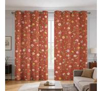 Générique Fleurs Terre Cuite Rideau Occultant, L 140 x H 200 | Motif Fleurs Sauvages Vintage Champêtres Rideaux Imprimé, Decoration Chambre Salon, à Oeillets, Lot de 2 I&110