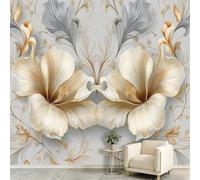 Générique Fleurs Vintage Papier Peint Panoramique, Spirale Feuille Plante Fresque Murale Intissé 200 x 140 cm - Papier Peint Photo Mural Décoratif pour Salon Chambre d'Enfants Restaurant Cuisine