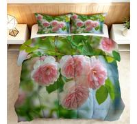 Générique Floral Couette Imprimée 200x200 cm, Réversible Couette Couverture pour 4 Saisons Respirante et Douce, Édredon avec 2 Taies d'oreiller, pour lit 2 Personnes, Rose Jardin Anglaise