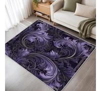 Générique Floral Violet Tapis Salon Lavable 80x150cm, Tapis Damas Baroque Doux Poil Court Antidérapant pour Chambre Salle à Manger Cuisine Entrée AM1Da3nn