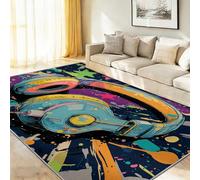Générique Foncé Tapis Salon 60 x 120 cm, Antidérapant Et Lavable en Machine Tapis, Poil Ras Moderne Chic Graffiti Casque Audio Étoiles Tapis pour Exterieur Interieur Chambre Salle À Manger Bureau