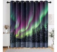 Générique Forêt Hiver Pins Aurores Boréales Lot de 2 Rideaux occultants | Rideaux à œillets Isolation Thermique décoratifs Paysage Naturel Ciel Étoilé pour Chambre, Salon, 140L X 260H cm
