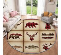 Générique Garçons Filles Tapis Rond Campagne Chasse Animaux Salon 180 cm | Tapis de Sol Décoration Antidérapant Vintage Cerf Collage pour Chambre Cuisine Balcon Terrasse Salle à Manger Intérieur