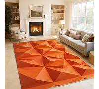 Générique Géométrique 3D Tapis Chambre Cuisine Bureau 180x240cm, Antidérapant Tapis Géométrique Orange Poil Ras Doux Lavable en Machine pour Decoration Maison X-N1