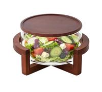 Générique Glass Mixing Bowl Large 1800ml Food-Grade with Wood Base