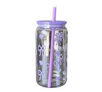 Générique Gobelet en plastique de 16 oz avec couvercle en paille, Purple | Design décoratif avec nœud papillon; Gobelet réutilisable pour une utilisation en salle de sport; Gobelets à eau