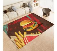 Générique Graffitis Hamburgers Frites Tapis 120x180cm Américain Antidérapant Poils Bas Moquettes Sol Décoration Durable Doux Machine Tapis pour Salon Chambre Balcon Couloir 14y262