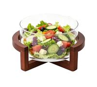 Générique Grand Saladier en Verre - 1800 ml Grande Capacité Alimentaire avec Base en Bois - Bol Transparent Décoratif,Pour Cuisine Familiale Dîner Buffet Pâtes Fruits Légumes Desserts Snacks