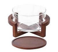 Générique Grand Saladier en Verre - 1800 ml Grande Capacité avec Socle en Bois | Bol de Service pour Cuisine | Pour Cuisine Familiale Dîner Buffet Pâtes Fruits Légumes Desserts Snacks