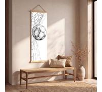 Générique Grand Tableau Decoration Murale Croquis Football Tableau Sur Toile Sportif Ballon Cadre Deco, Décoration Murale Chambre Noir et blanc Filet Prêt à Accrocher 60x180 cm