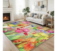 Générique Grand Tapis de Salon 120 x 170 cm Jardin Lavable en Machine, Antidérapant Tapis à Poil Court Doux Effet Bois Plantes Fleurs Oiseaux pour Chambre, Cuisine, Salle à Manger & Bureau