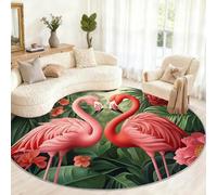 Générique Grand Tapis Rond antidérapant pour Salon, Chambre à Coucher, Table à Manger, décoration d'intérieur - Motif Flamants Roses - 210 cm