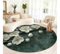 Générique Grand Tapis Rond antidérapant pour Salon, Chambre à Coucher, Table à Manger, décoration d'intérieur Motif marbre Floral 180 cm