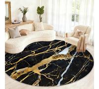 Générique Grand Tapis Rond Lavable pour Salon, Chambre à Coucher, Table à Manger, décoration d'intérieur Motif marbre Noir/doré 240 cm