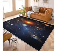 Générique Grand Tapis Salon Chambre Poils Ras SystèMe Solaire Carte des éToiles Science Antidérapant Tapis Lavables en Machine Bleu à Poils Courts pour Cuisine, Salle à Manger, Bureau, 120x180 cm