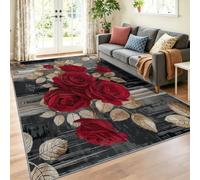Générique Gris Peinture à l'huile Classique Tapis Salon Antidérapant 60 x 90 cm Chambre Adulte Exterieur Interieur Salle a Manger Bureau Cuisine Poil Ras, Plantes Feuilles Roses Rouges Chambrel