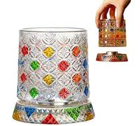 Générique Hand Painted Embossed Rotating Whiskey Glass, Old Fashioned Luxury Crystal Tumbler with Smooth Spin Design, Koi and Lotus Pattern Glass for Bourbon,Scotch,Liquor and Cocktail