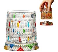Générique Hand Painted Embossed Rotating Whiskey Glass, Old Fashioned Luxury Crystal Tumbler with Smooth Spin Design, Koi and Lotus Pattern Glass for Bourbon,Scotch,Liquor and Cocktail