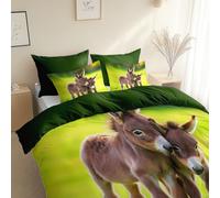 Générique Herbe Âne Housse de Couette 90 x 190 cm 2 Pièces Vert Olive 1 x Housse de Couette avec Fermeture éclair + 1 x taies d'oreiller à Fermeture enveloppe de 65 x 65 cm