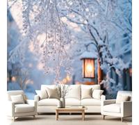 Générique Hiver Neige Papier Peint Panoramique Grandes Murales Poster, Arbre Lampadaire 450 x 315 cm Papier Peint Intissé Murales pour Salon Adulte Chambre d'enfants Étude Décoration