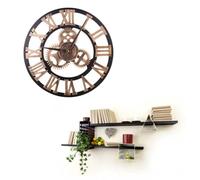 Générique Horloge Murale Design Rond Vintage Chiffres Romains 3D en Bois Rétro Mouvement Quartz Ultra-Silencieux sans Bruit pour Bureau ou Bar Décoratif